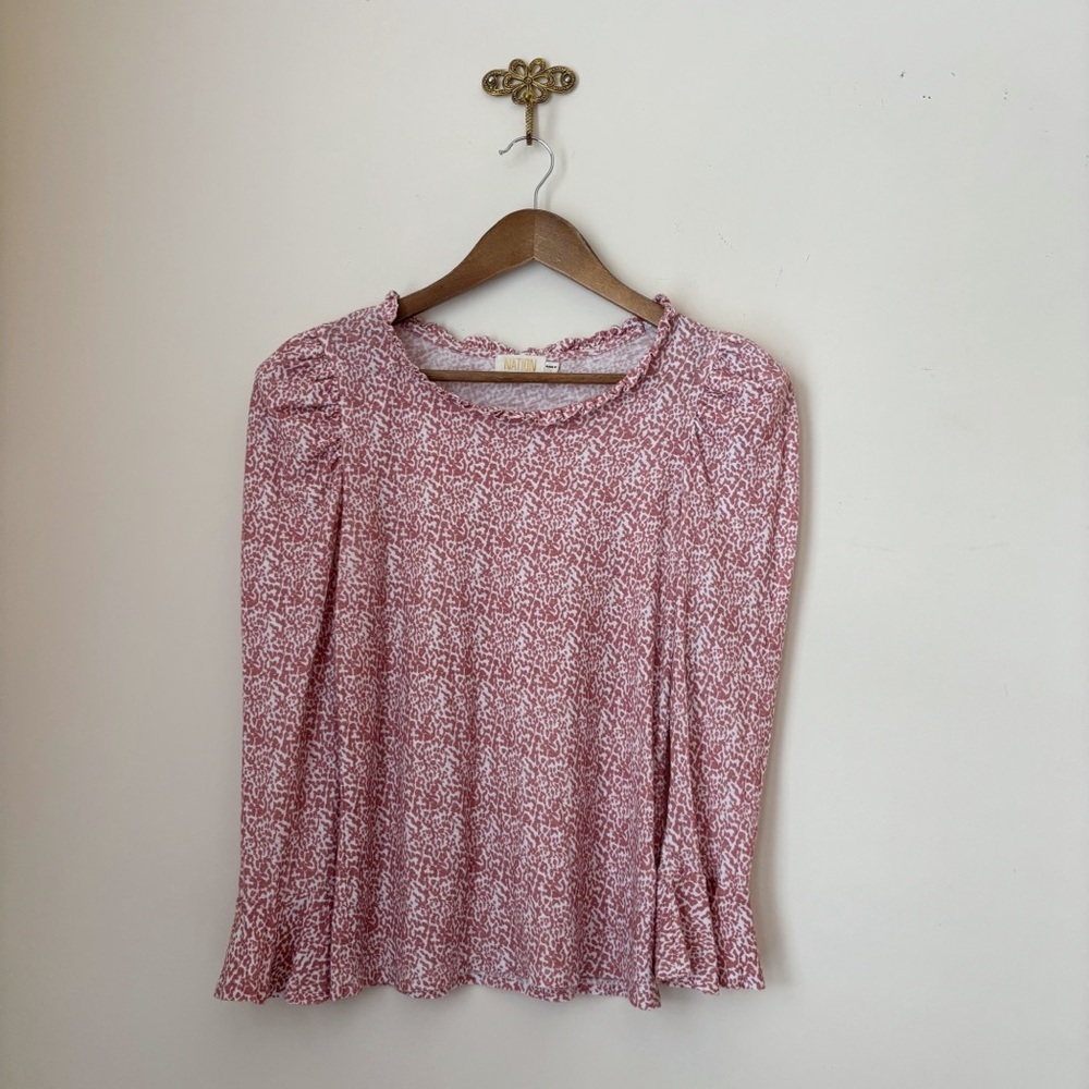 Nation LTD Edwardian Pink Blushing Cheetah Puff Sleeve Top Small